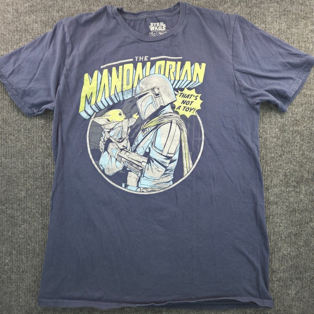 Star Wars The Mandalorian Graphic T-Shirt Mens Medium Navy Blue Grogu Mad Engine